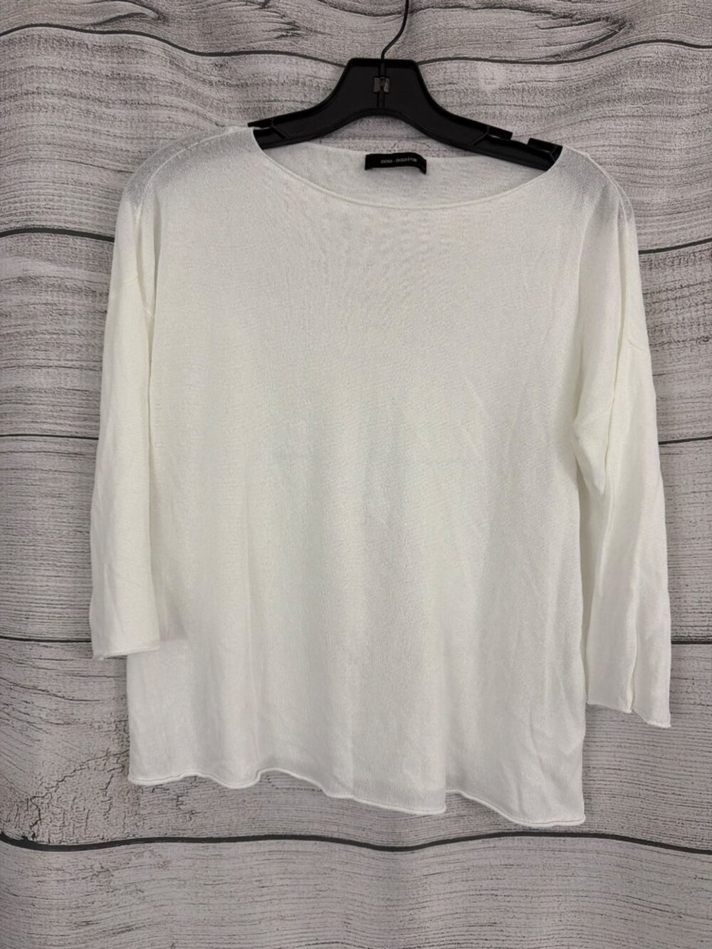 Cop Copine White Sheer Knit Boat Neck 3/4 Sleeve Pullover Top Size M